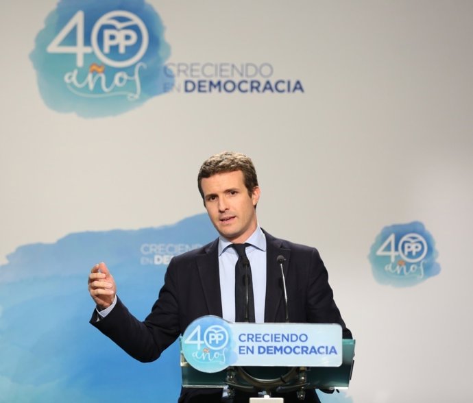 Roda de premsa de Pablo Casado a la seu del PP