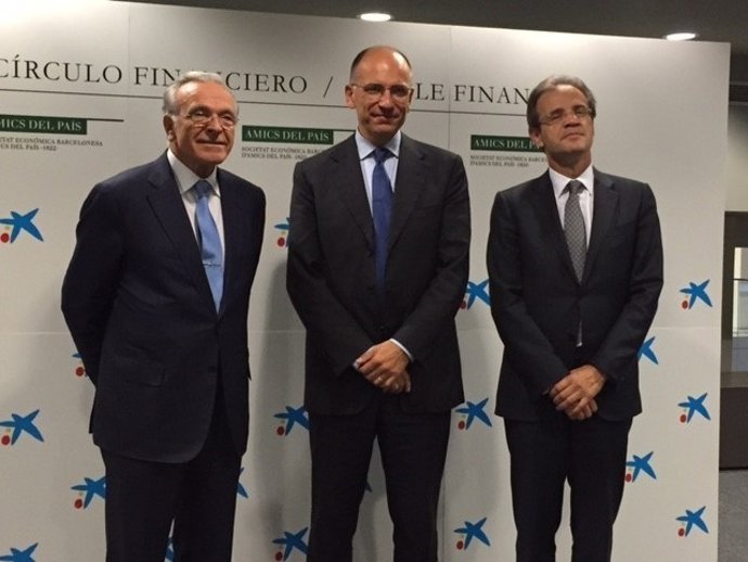 Isidre Fainé, Enrico Letta y Jordi Gual