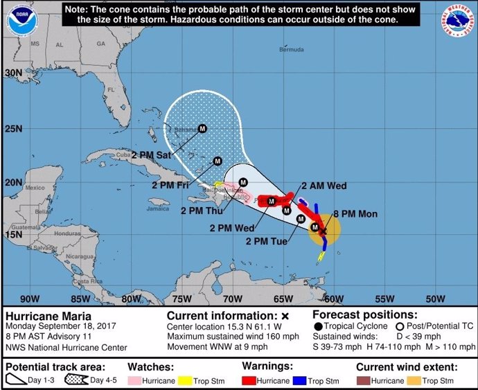 El huracán 'María' alcanza la categoría 5