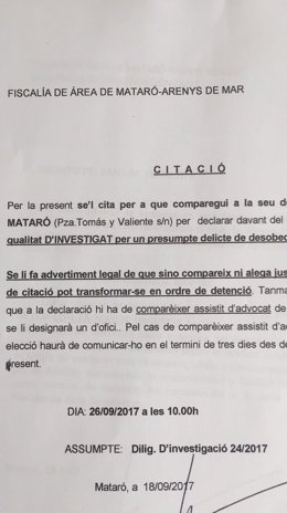 Citación al alcalde Miquel Buch (pte.ACM) por el decreto de Alcaldía del 1-O