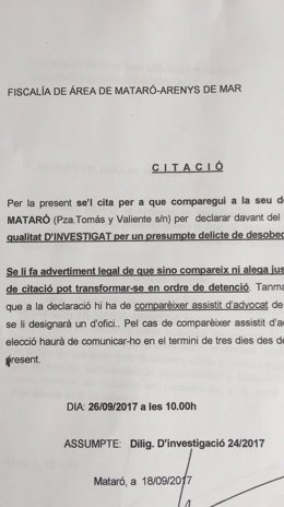 Citació a l'alcalde Miquel Buch (pte.ACM)