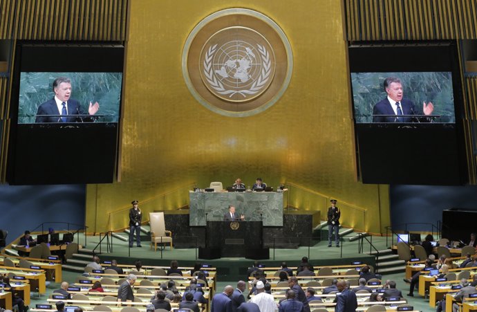 Colombian President Juan Manuel Santos Calderon addresses the 72nd United Nation
