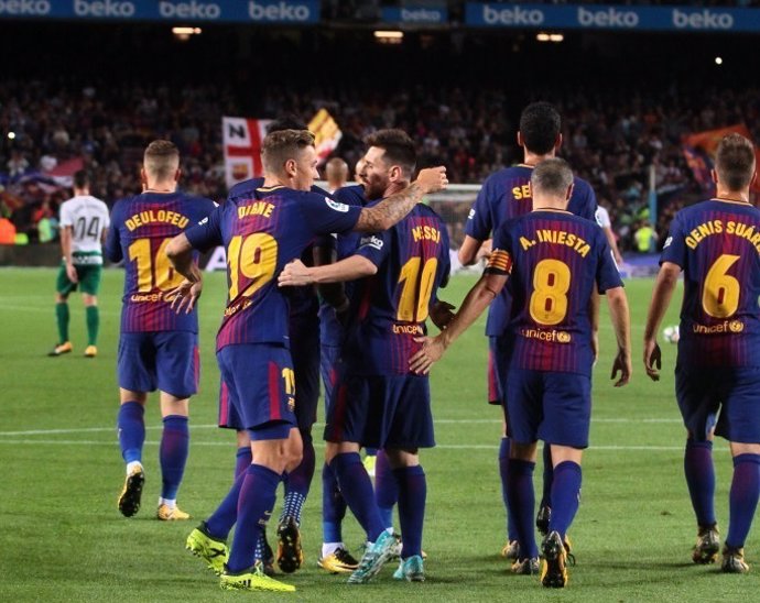 Leo Messi Lucas Digne Iniesta Denis Suárez Barcelona Eibar