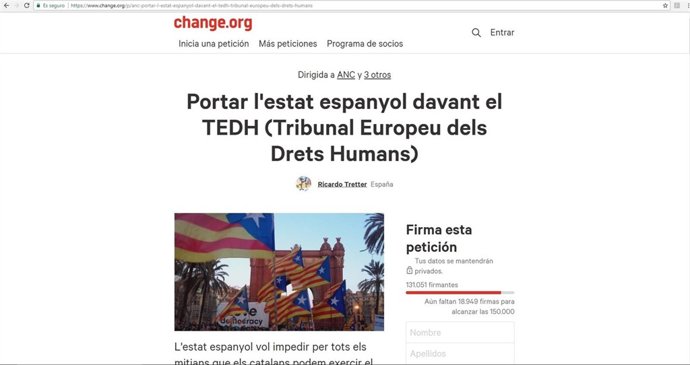 Petición en Change.Org para llevar el Estado al TEDH