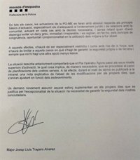El jefe de Mossos pide a los agentes ser "especialmente cuidadosos con el uso de la fuerza"