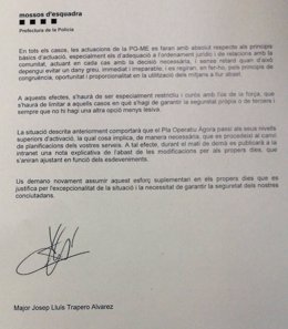 Carta del major dels Mossos als agents pel referèndum