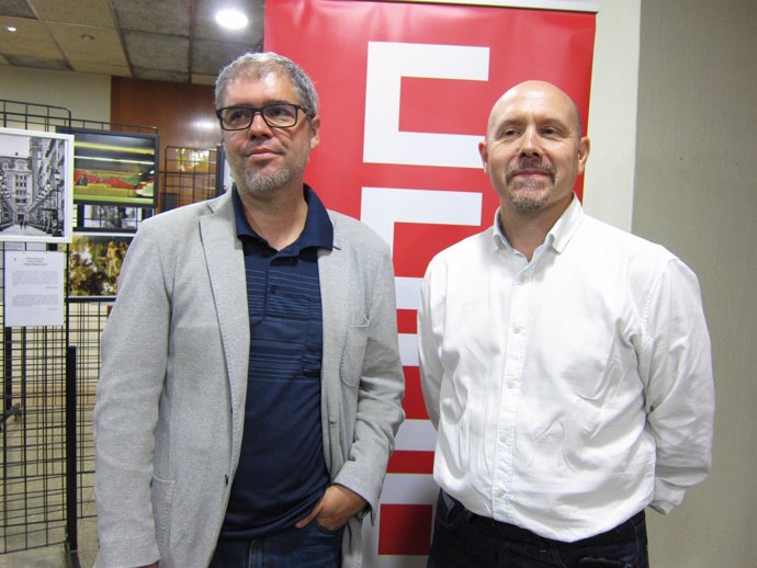 Unai Sordo, junto a Manuel Pina (CCOO), hoy en Zaragoza