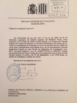 La Fiscalía Superior cita al alcalde de La Seu Albert Batalla por el referéndum