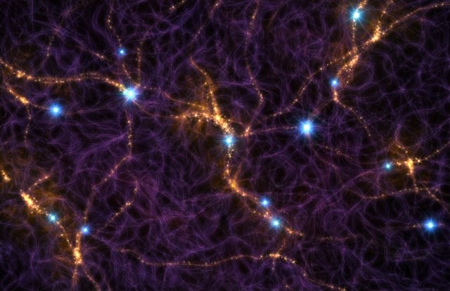 FRB representados en azul dentro de la red cósmica
