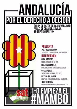 Cartel del acto del SAT en Sevilla.