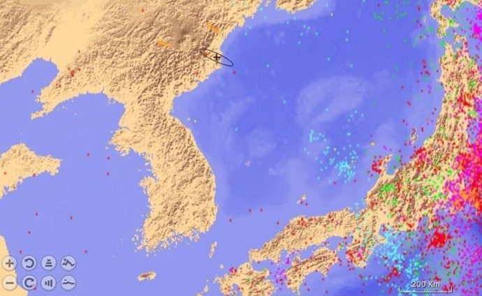 Ubicación del temblor registrado en Corea del Norte