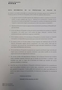 Circular de J.L.Trapero a los Mossos sobre el 1-O