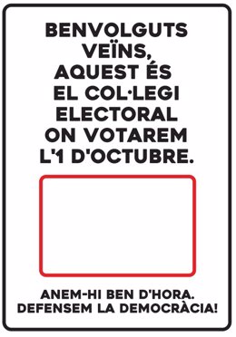 Cartel que informa a vecinos donde votar el 1 de octubre