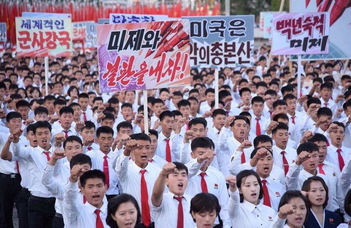 Manifestación contra Estados Unidos en Pyongyang
