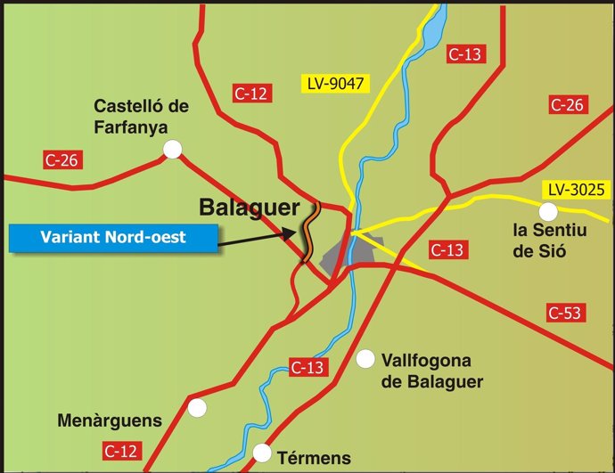 Mapa de la nueva variante de Balaguer (Lleida)