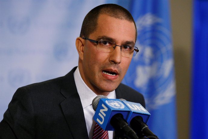 Venezuela's Foreign Minister Jorge Arreaza speaks during a press conference on t