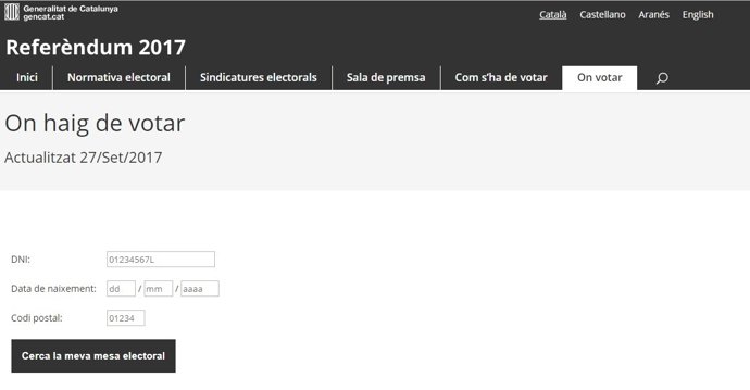 La pàgina web per saber on votar l'1-O.