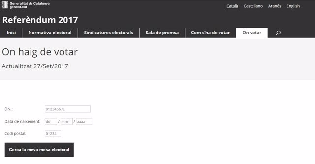 La página web para saber dónde votar el 1-O.