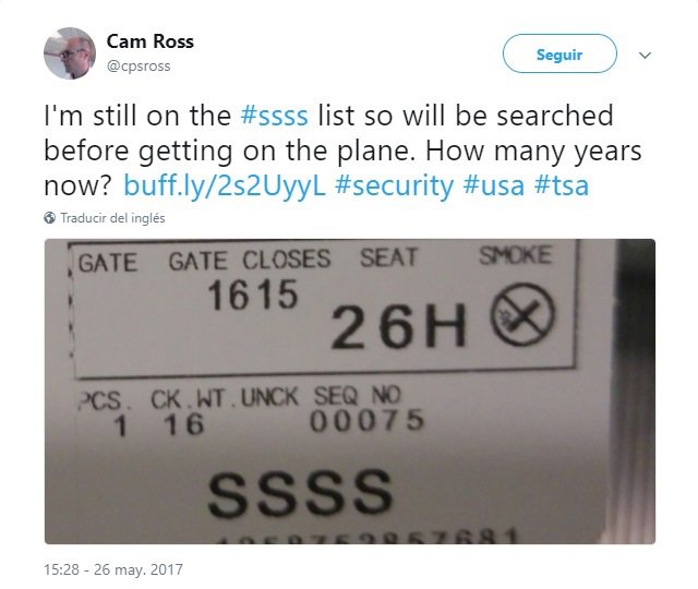 SSSS marcado en el billete de un viajero