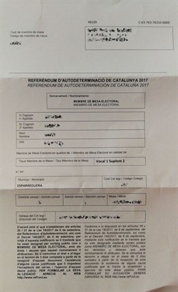 Notificació de la Generalitat per ser membre de taula l'1-O
