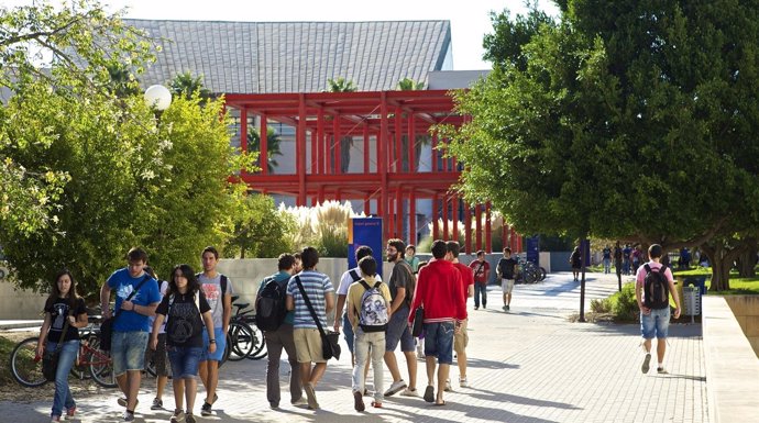 Estudiantes pasean por el campus