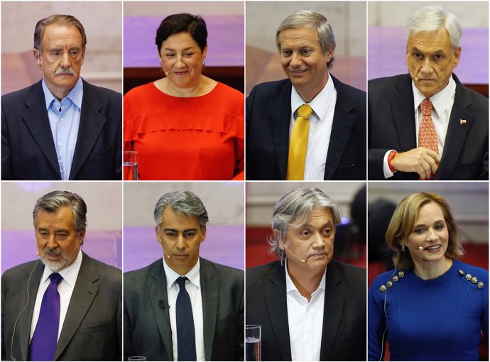 Chilean presidential candidates are seen in a combination picture during a live 