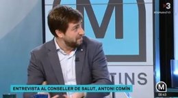 El conseller de Salud, Toni Comín, en TV3