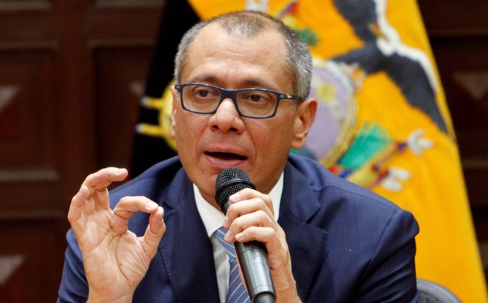 Ecuador's Vice President Jorge Glas gives a news conference in Quito, Ecuador, A