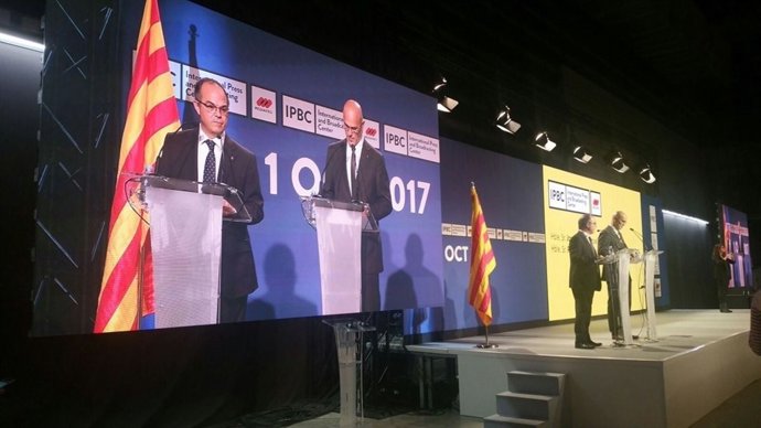 Roda de premsa dels consellers Jordi Turull i Raül Romeva per el 1-O