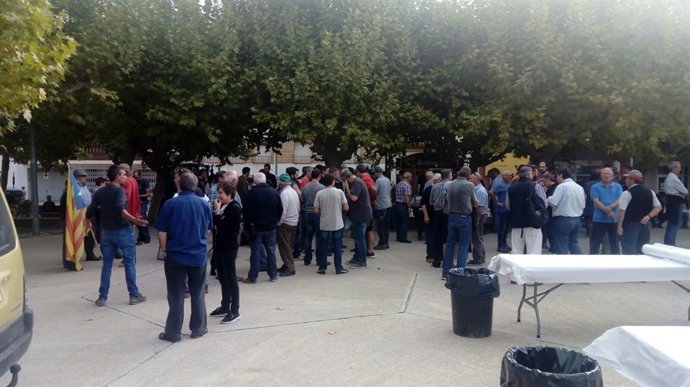 Agricultors de Linyola han aparcat els seus tractors a la plaça