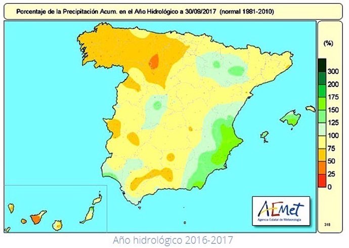 El año hidrológico 2016-2017 ha sido "muy seco" con un -15% de lluvias