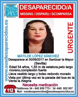 Mujer desaparecida en Sanlúcar la Mayor (Sevilla)