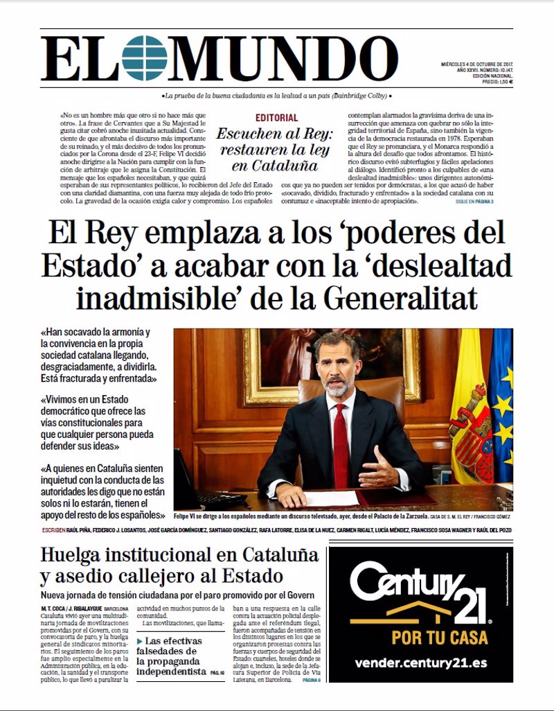 Portadas de la prensa española de hoy 04/10/2017 Fotonoticia_20171004010809-17102294019_800