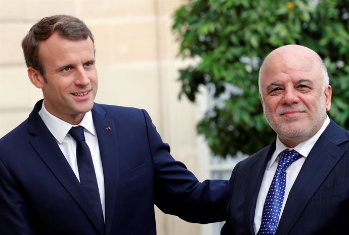 Emmanuel Macron y Haider al Abadi