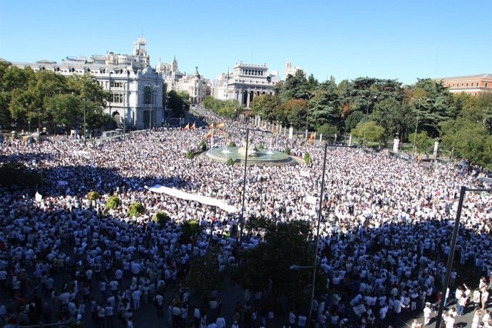 Manifestació pel diàleg en Plaça de Cibeles