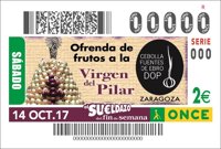El cupón de la ONCE difunde la 'Ofrenda de Frutos' a la Virgen del Pilar