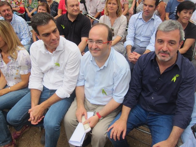 Pedro Sánchez (PSOE), Miquel Iceta, Jaume Collboni (PSC)