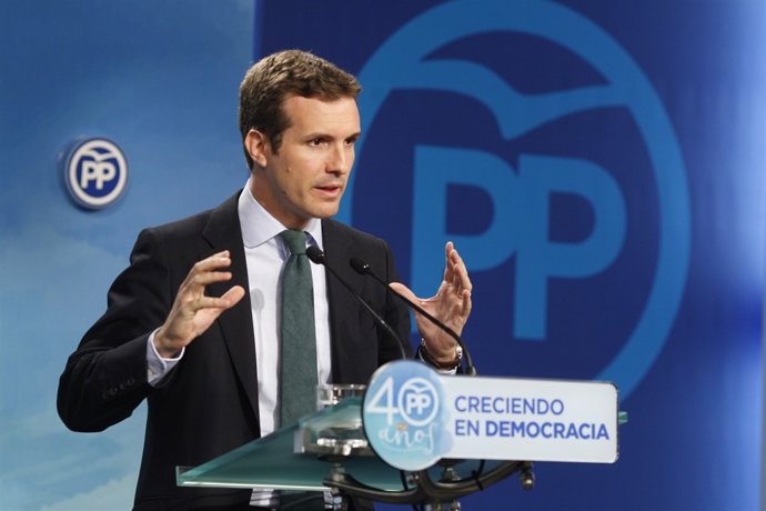 Roda de premsa de Pablo Casado a la seu del PP