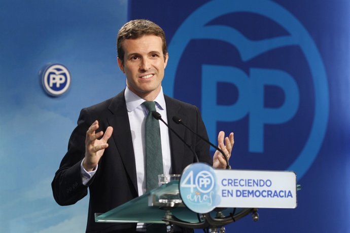 Roda de premsa de Pablo Casado a la seu del PP