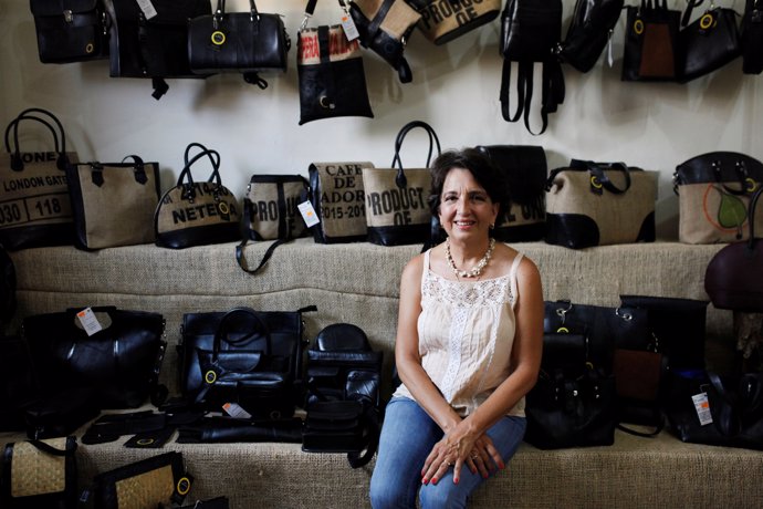 Maria Portillo de Ruffatti, owner and designer of Uca Ruffatti Manufactures, pos