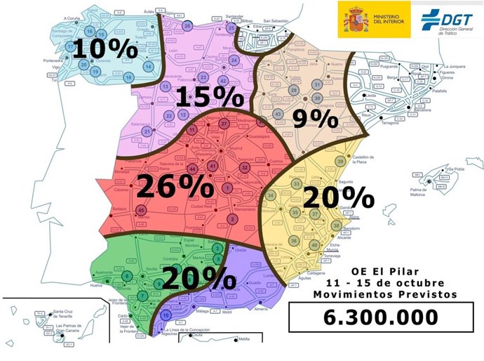 Previsión de tráfico de la DGT para el puente del Pilar