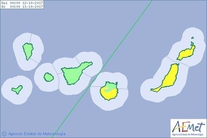 Mapa de la Aemet con aviso por altas temperaturas en la provincia de Las Palmas