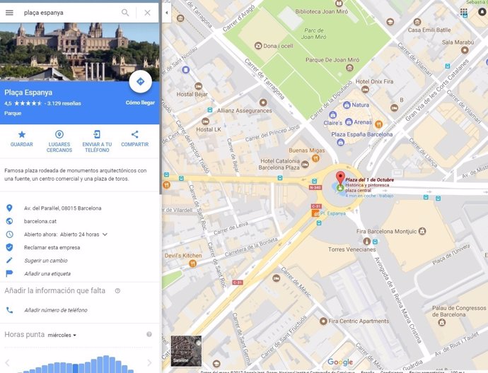 Cambian plaza de España por plaça de l'1 d'octubre en Google