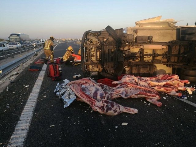 La carne ha quedado esparcida por la carretera