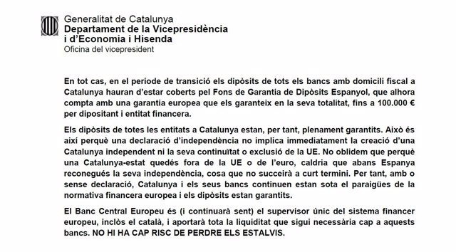 Documento de la Conselleria de Economía sobre una Catalunya independiente