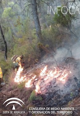 El Infoca interviene en el incendio de Segura de la Sierra, de agosto de 2017.