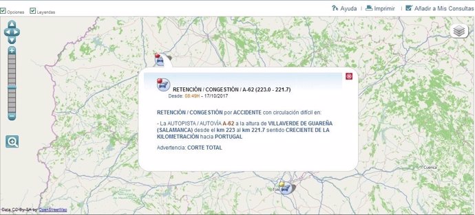 Gráfico informativo sobre el corte de la A-62 en Salamanca