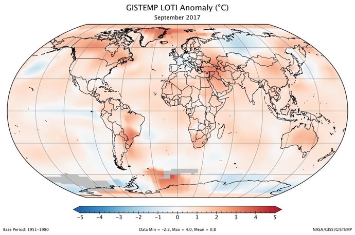 Anomalía de temperaturas en septiembre