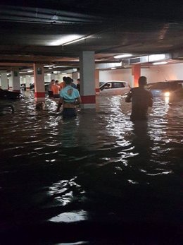 Garaje inundado por las lluvias registradas en Andalucía