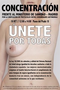 Una plataforma se concentra mañana frente a Sanidad para pedir protocolos únicos de reconstrucción mamaria en el SNS